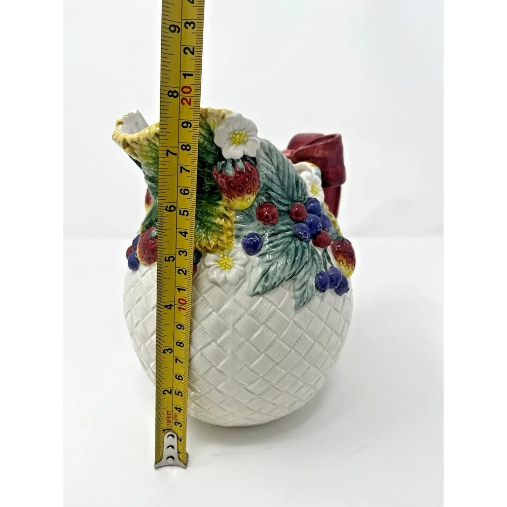 Fitz & Floyd‎ Berry Patch 1995 Ribbon Handle Pitcher Bouquet Holder